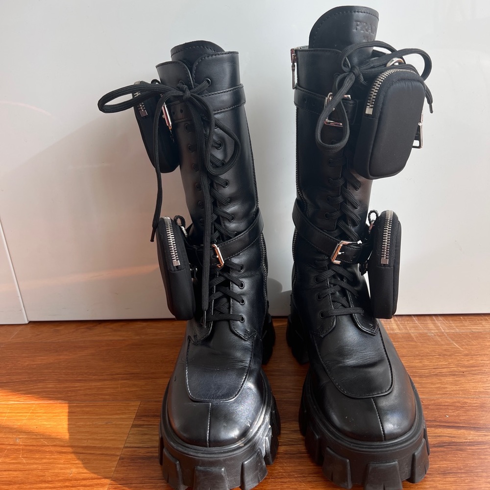 Prada Black Platform Combat Boots